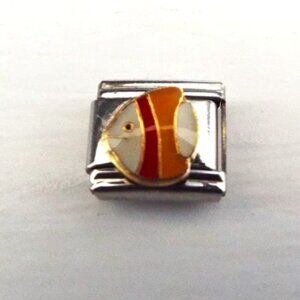 Enamel red and yellow striped fish 9mm stainless steel Italian charm link new